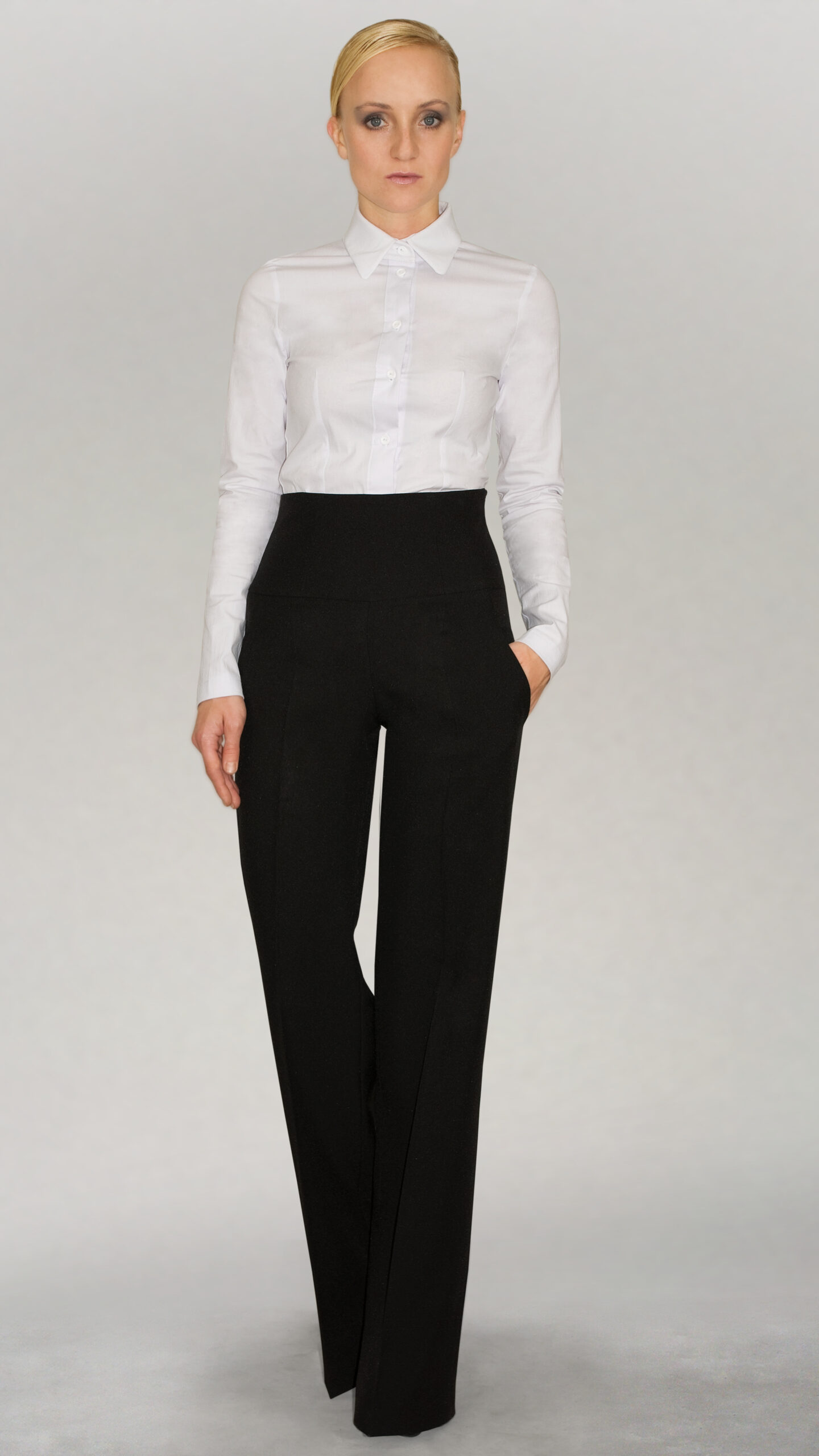 Spodnie eleganckie z wysokim stanem i szeroką nogawką