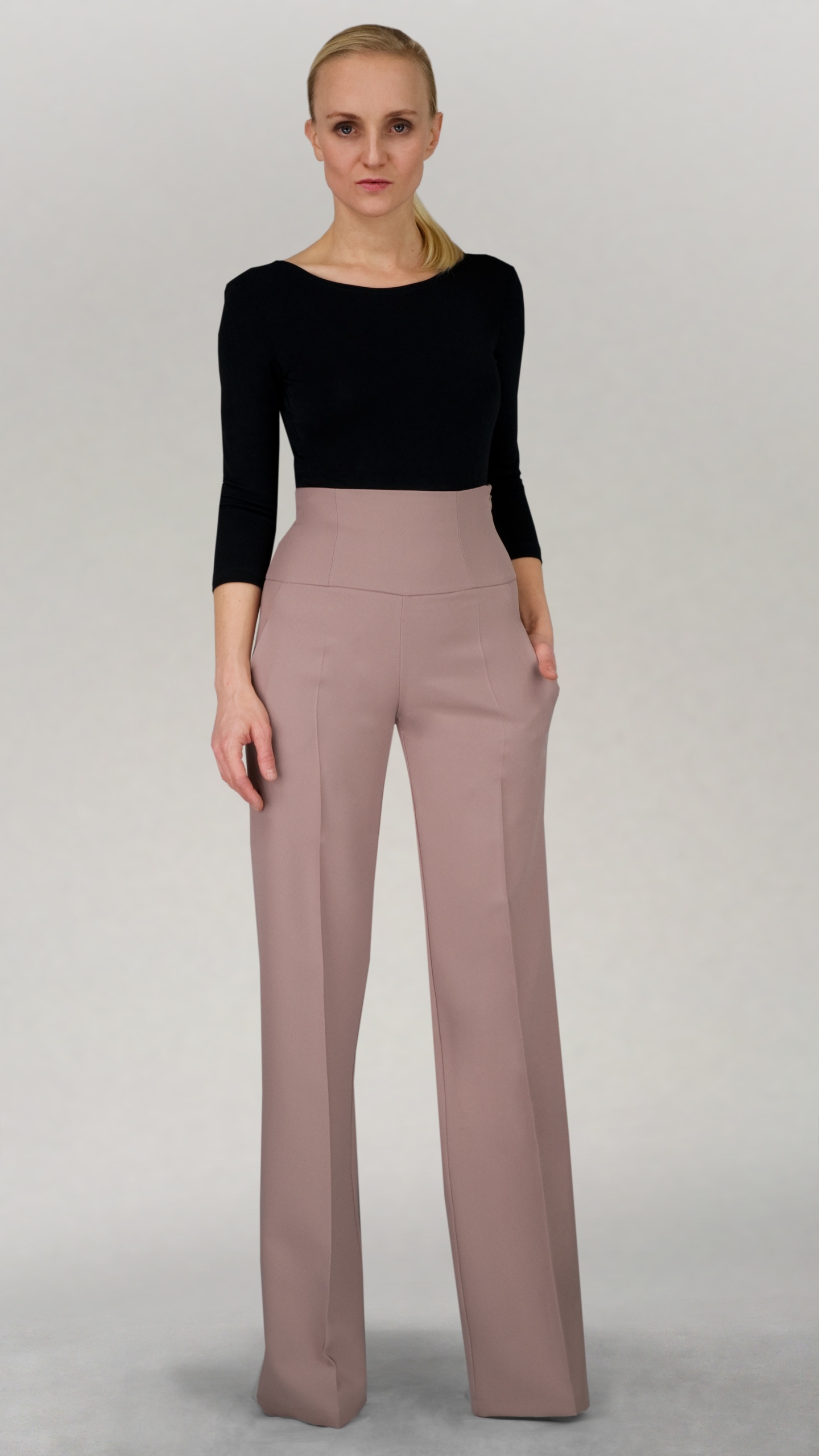 Spodnie eleganckie z wysokim stanem i szeroką nogawką