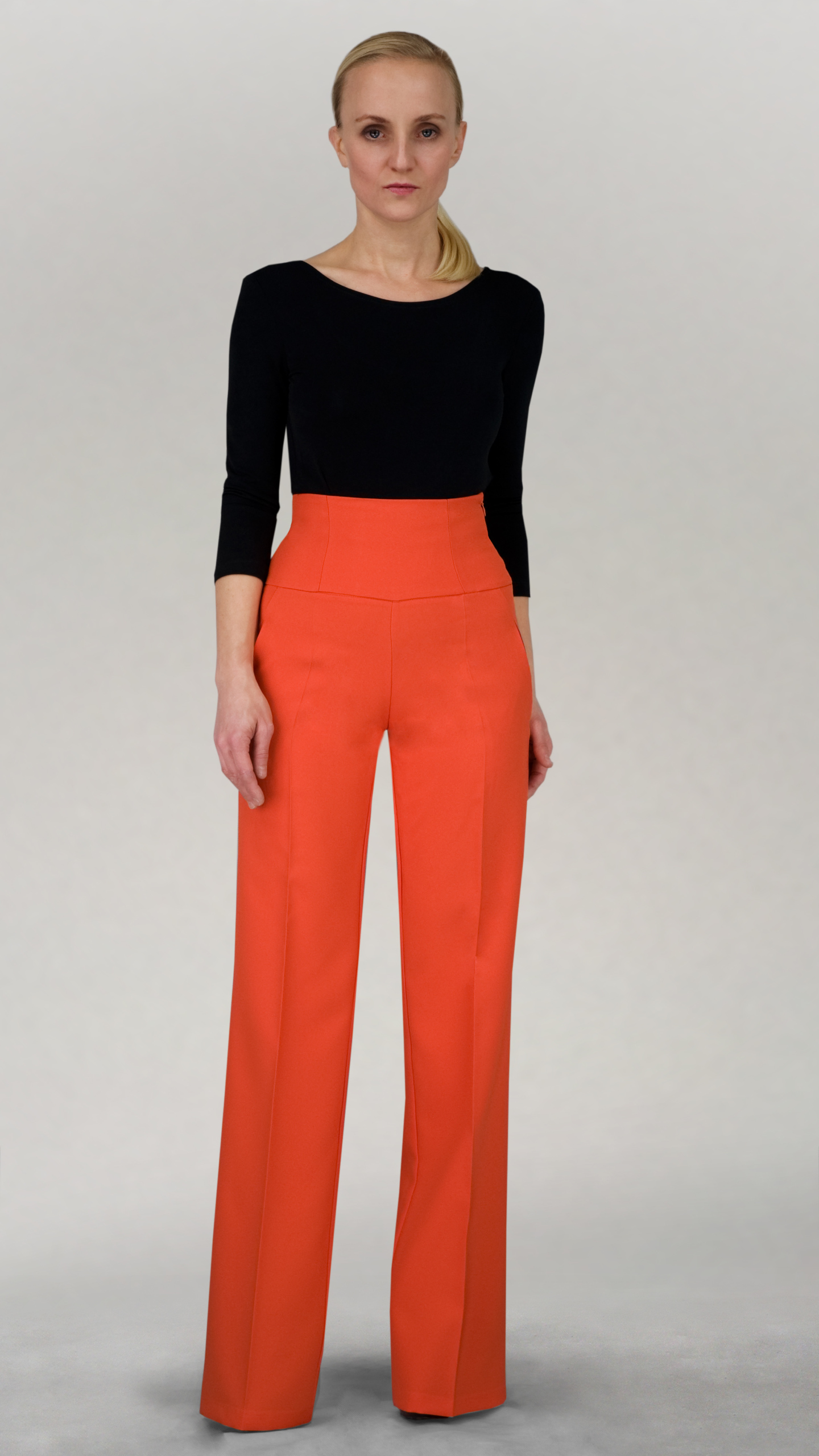 Spodnie eleganckie z wysokim stanem i szeroką nogawką